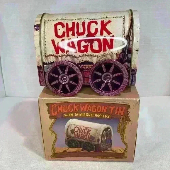 Giftco Chuck Wagon Vintage Tin W/Box Metal Advertising Moveable Wheels - Picture 3 of 12